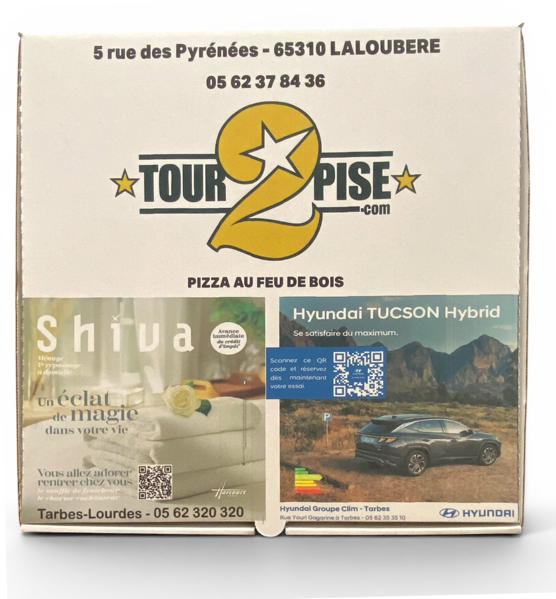 Publicité sur boîte à pizza
