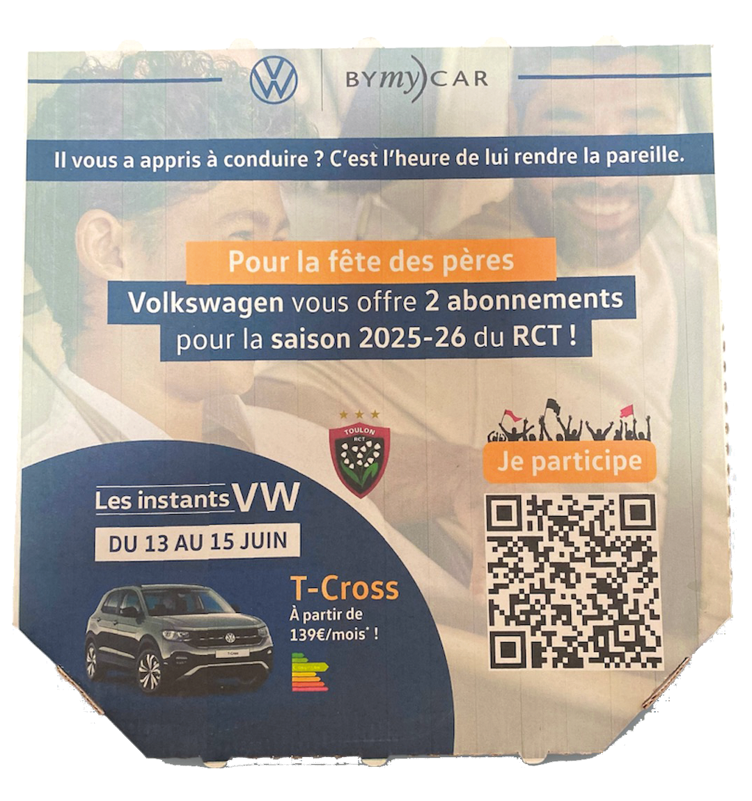 Publicité sur boîte à pizza