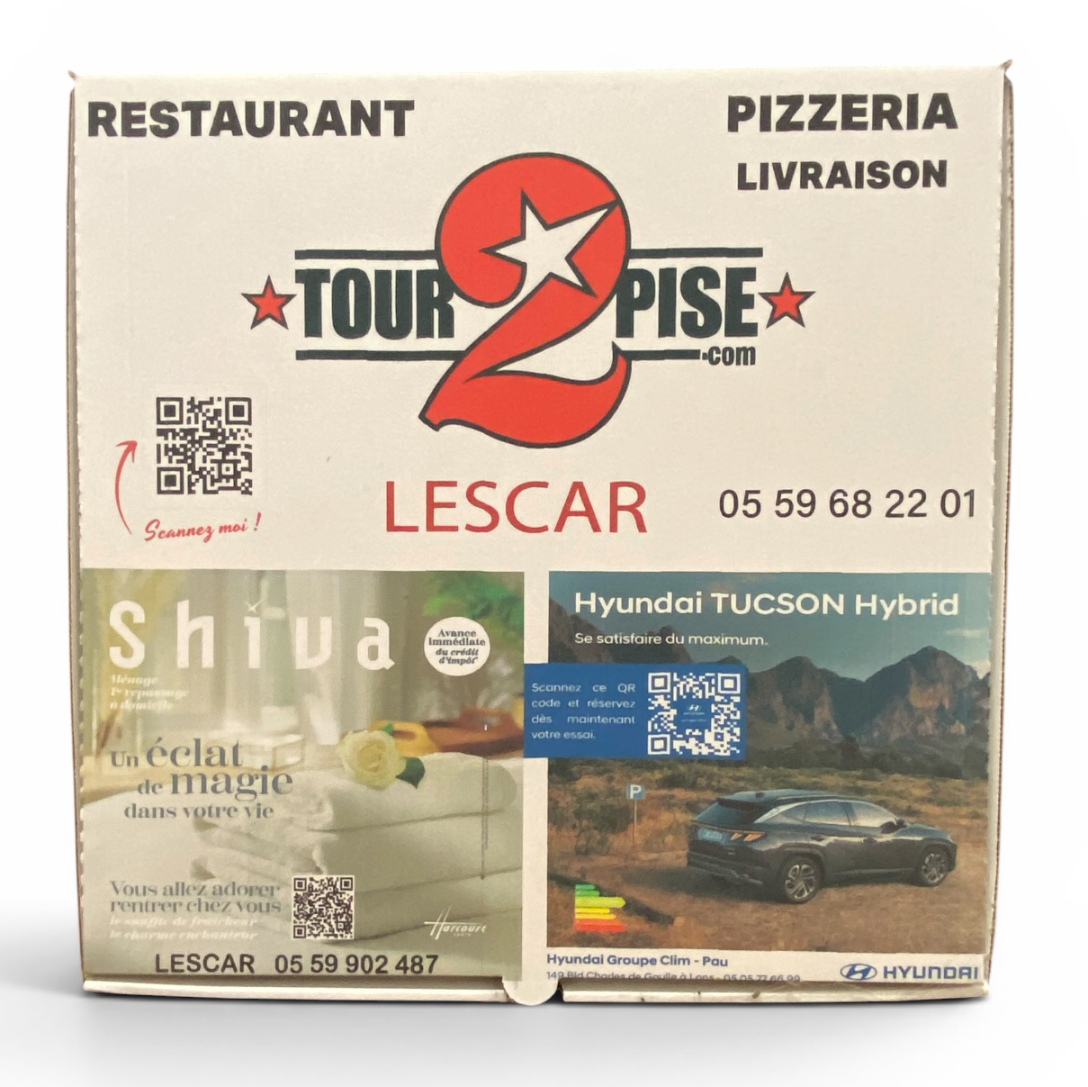 Publicité sur boîte à pizza