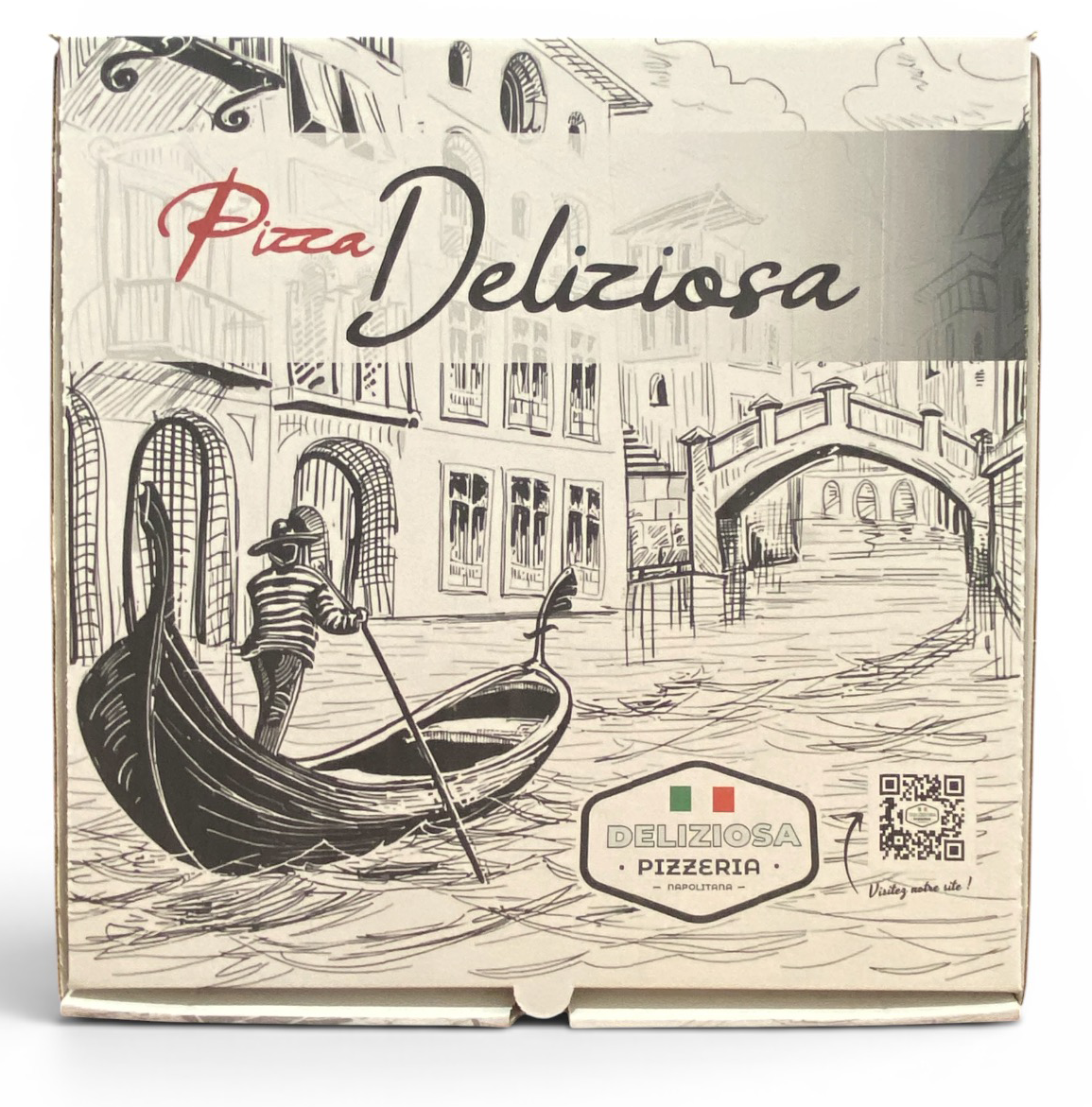 Boîte à pizza avec logo et QR code